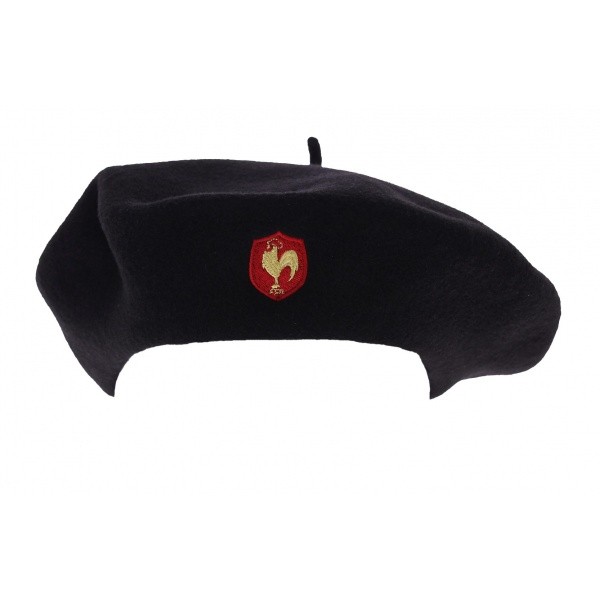 Official beret XV of France Black wool Coq embroidered - Laulhère 