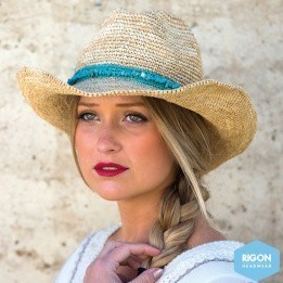 Cowboy Hat Castaway Raffia Turquoise