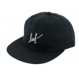 Black Cotton Strapback Script Cap - Huf 