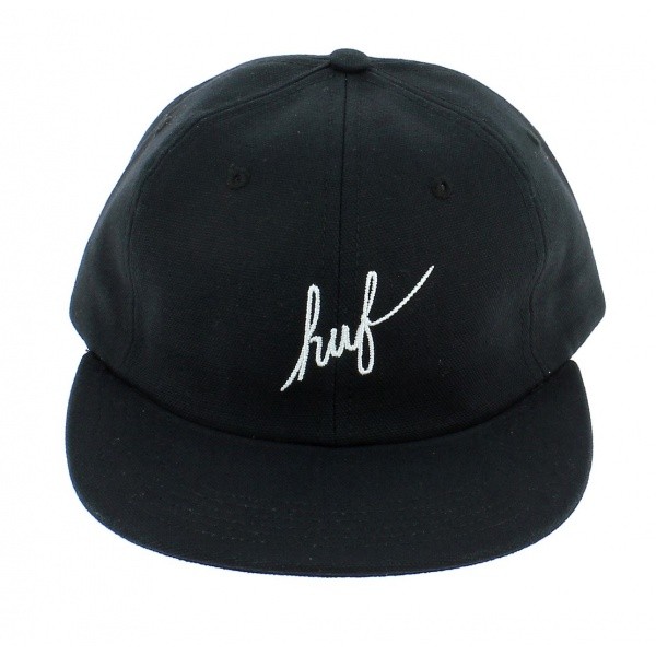 Black Cotton Strapback Script Cap - Huf 