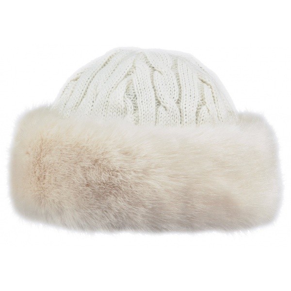 Cable Faux Faux Fur Cap - White - Barts 