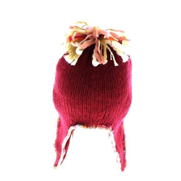 Bonnet péruvien cerise pour fille 