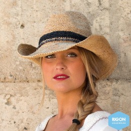 Chapeau CowBoy Castaway Paille Raphia Noir