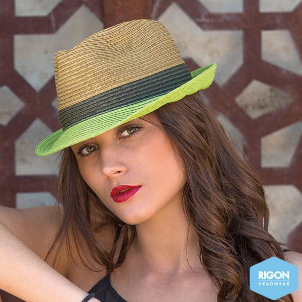 Chapeau Trilby Block Naturel & Vert