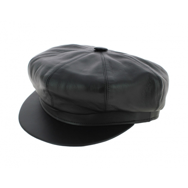 Casquette gavroche cuir noir 